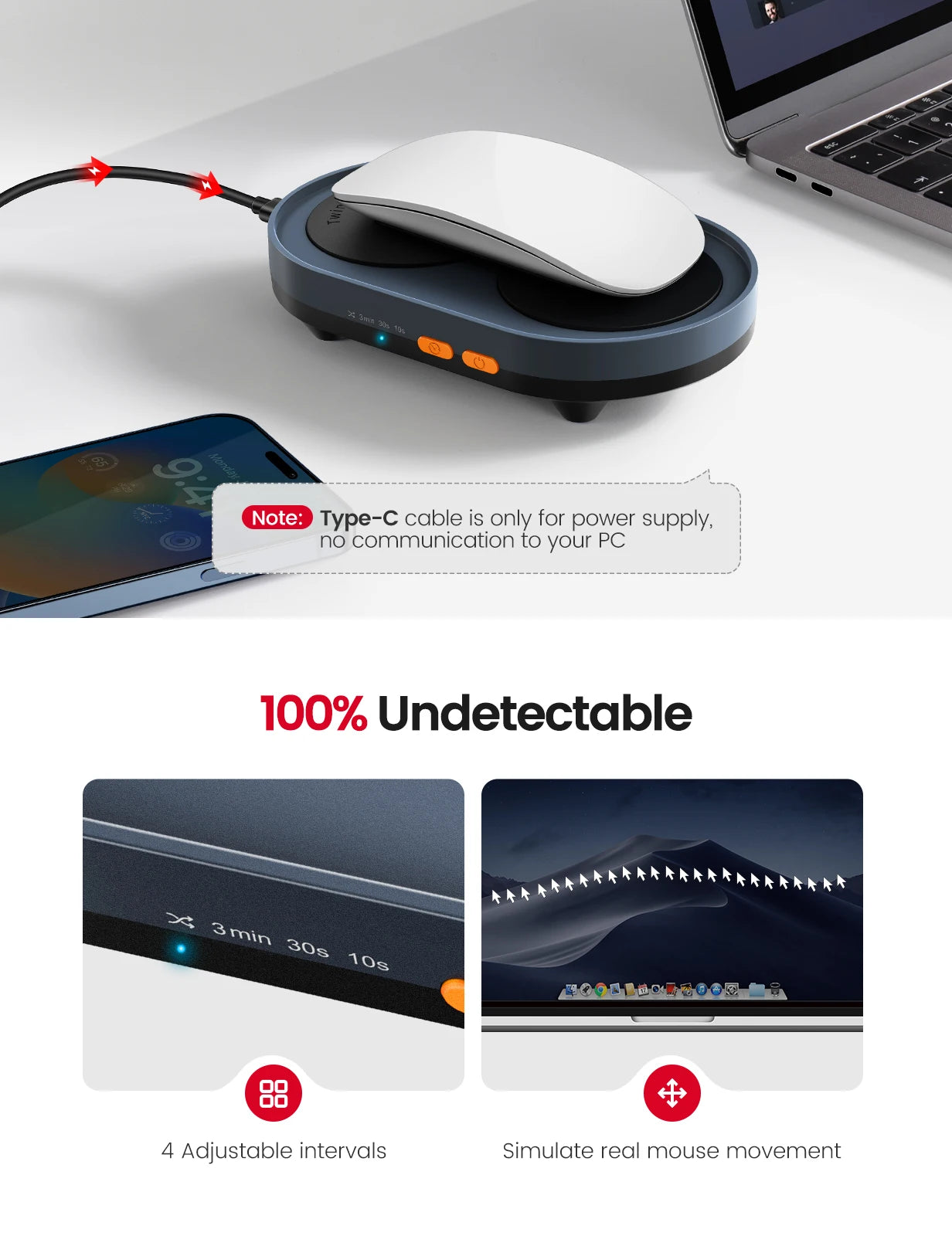 Dual Turntable Mouse Jiggler โ Adjustable, Silent, Undetectable