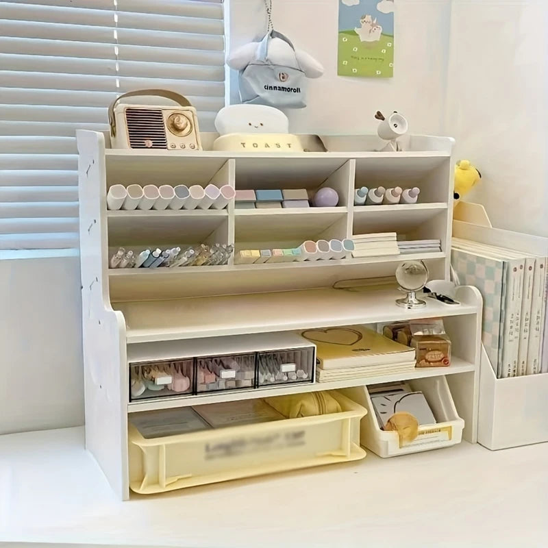 2-Tier Desk Organizer With Drawer and Tilt Pen Holder