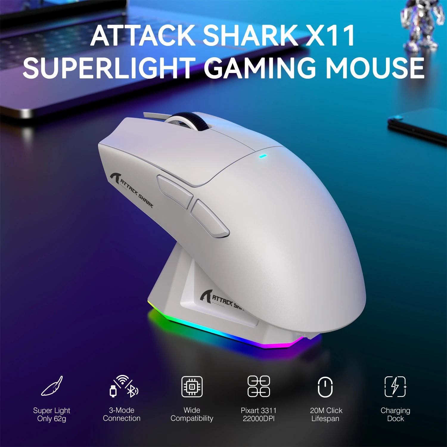 Lightweight Wireless Gaming Mouse with RGB Lighting