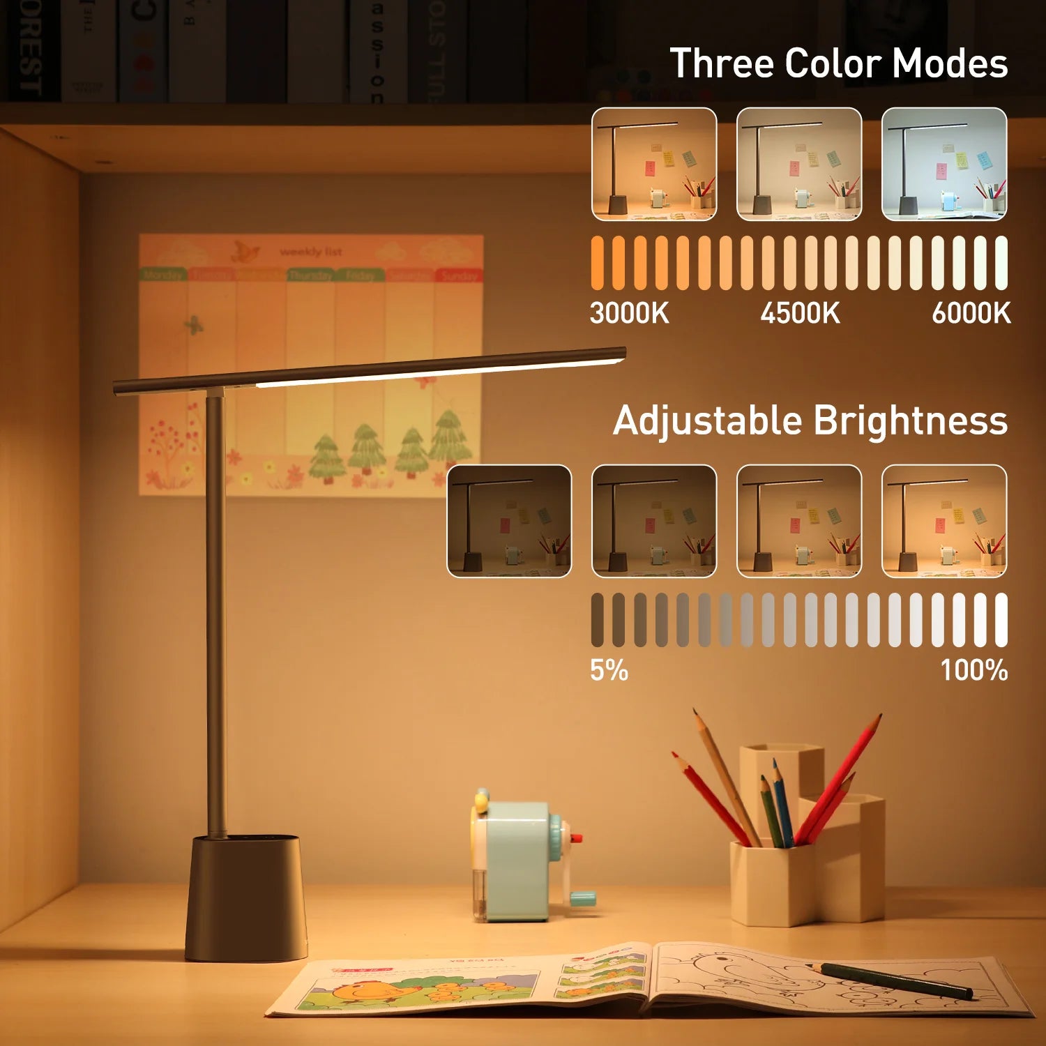 LED Desk Lamp With Auto Dimming – Eye-Caring, Foldable