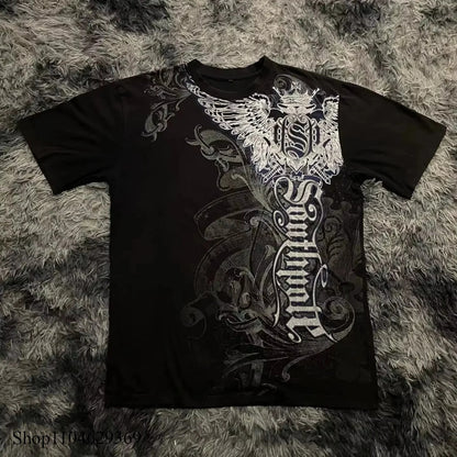 Y2K Gothic Graphic Oversized T-Shirt Cotton Blend Top