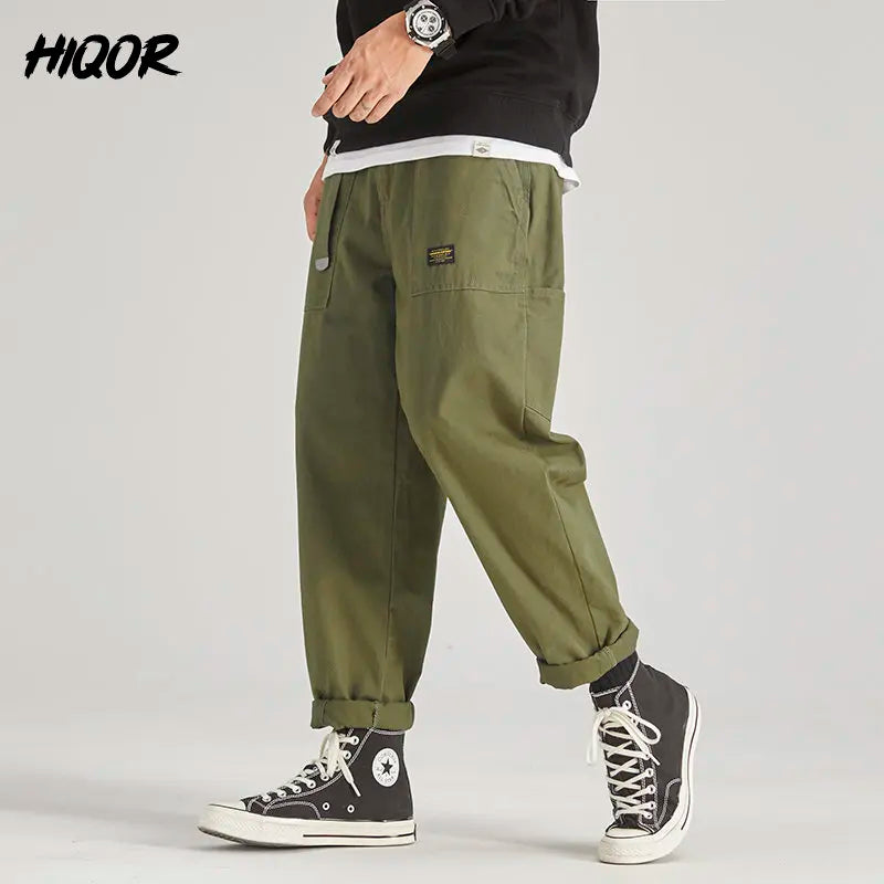 Men's Cotton Cargo Pants With Multi Pockets And Belt