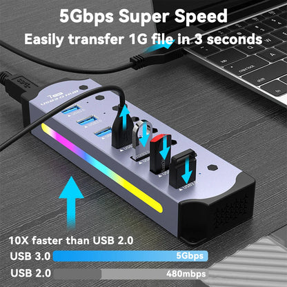 RGB 7-Port USB 3.0 Hub With Individual Power Switches