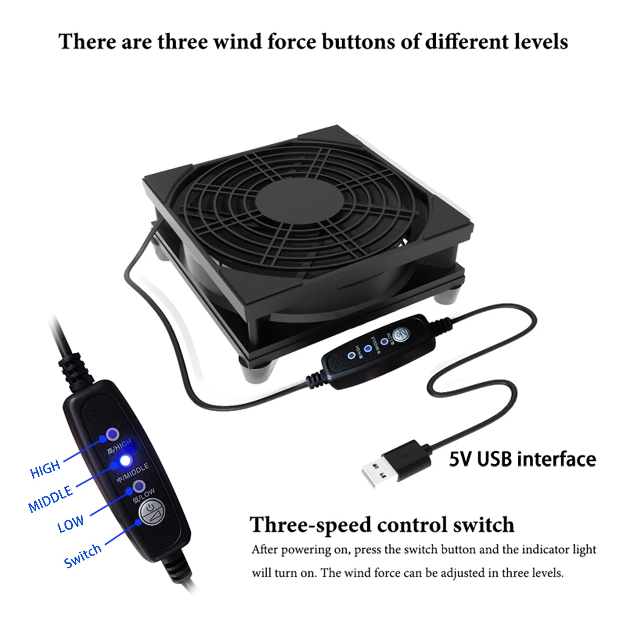 USB Desk Fan with 3-Speed Silent Cooling and Controller