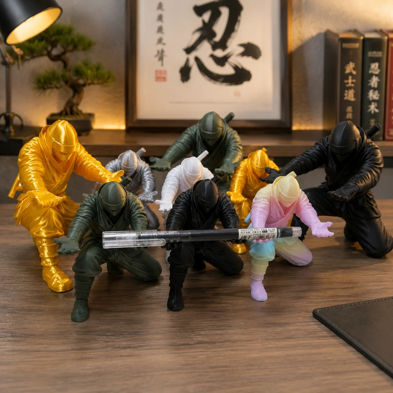 3D Ninja Pen Holder Desk Organizer Miniature Statue