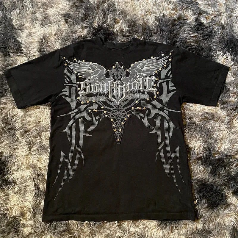 Y2K Gothic Graphic Oversized T-Shirt Cotton Blend Top