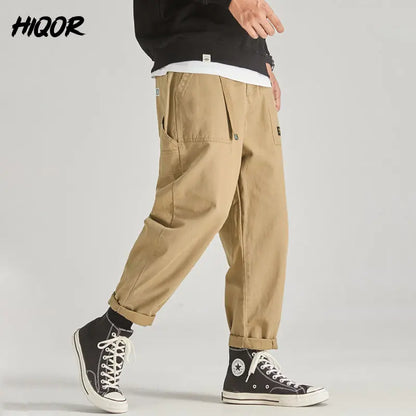 Men's Cotton Cargo Pants With Multi Pockets And Belt