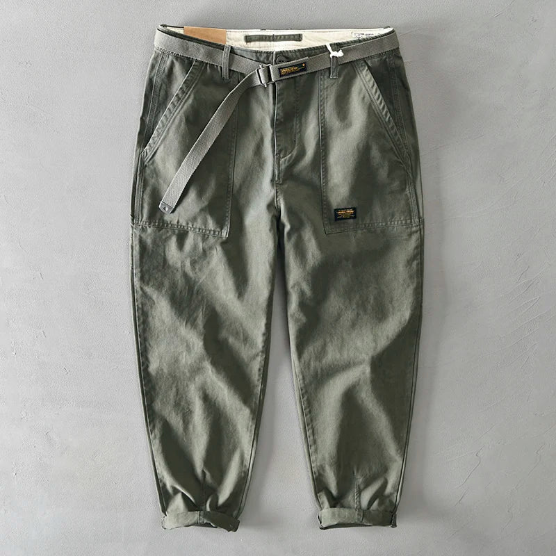 Men's Cotton Cargo Pants With Multi Pockets And Belt