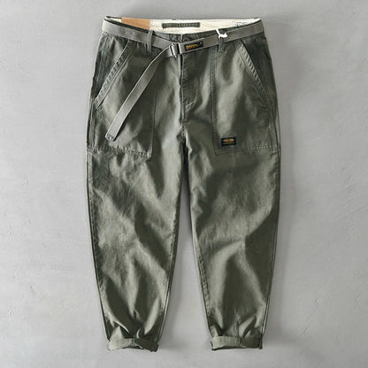 Men's Cotton Cargo Pants With Multi Pockets And Belt
