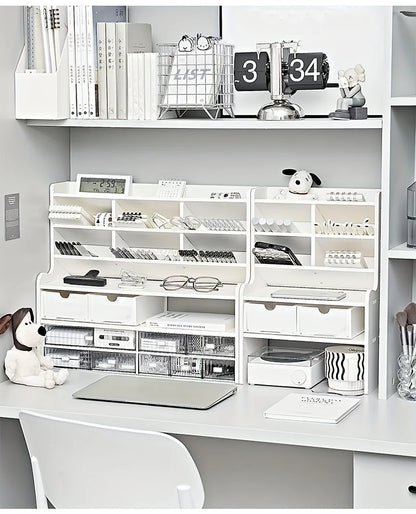 2-Tier Desk Organizer With Drawer and Tilt Pen Holder