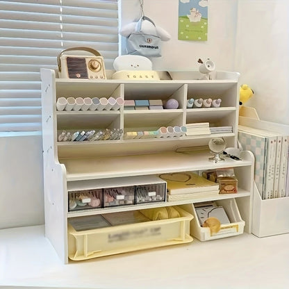 2-Tier Desk Organizer With Drawer and Tilt Pen Holder