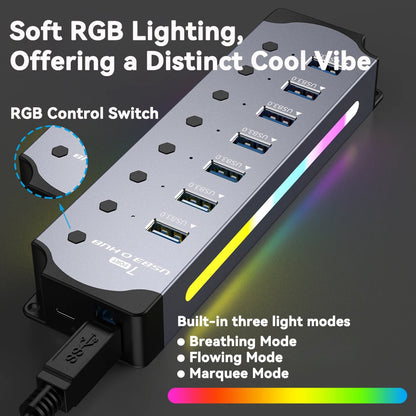 RGB 7-Port USB 3.0 Hub With Individual Power Switches