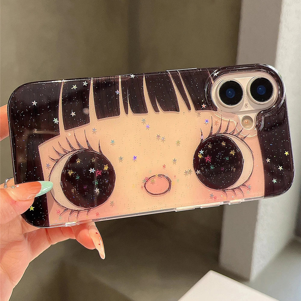 Cartoon Anime Shinning Eyes Cute Phone Case for IPhone 17 16 15 14 13 Pro Max Girl Glittering