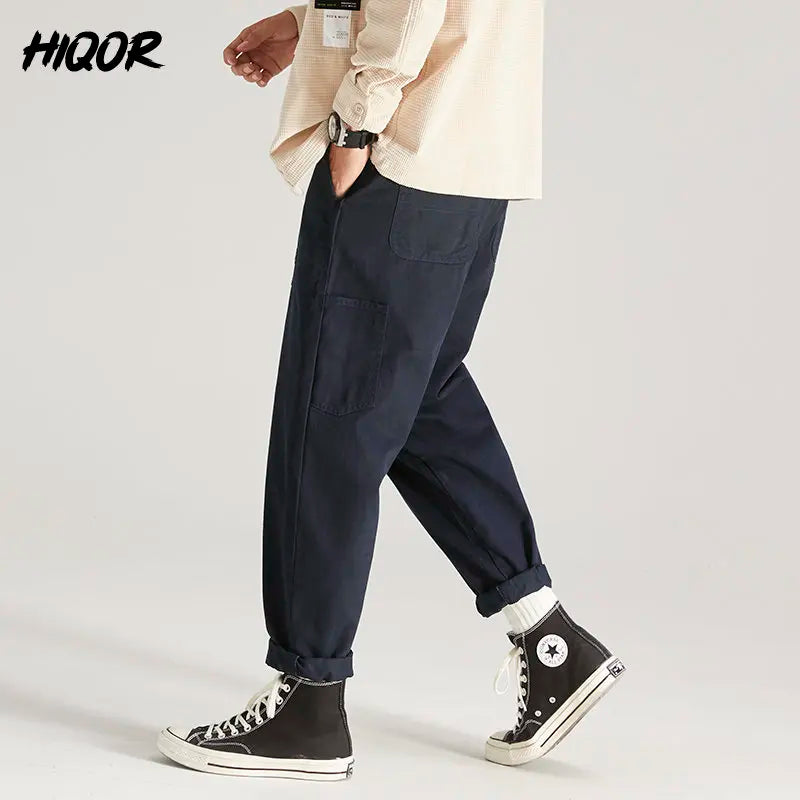 Men's Cotton Cargo Pants With Multi Pockets And Belt