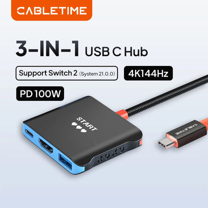 3-in-1 USB-C Gaming Hub Dock – 4K HDMI, PD 100W