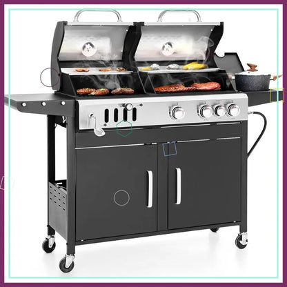 Dual Fuel Charcoal and Gas Grill Combo with Side Burner