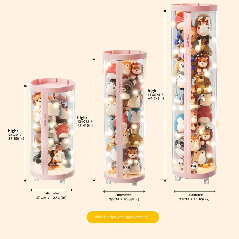 Transparent Doll Storage Tube Toy Organizer With Zipper