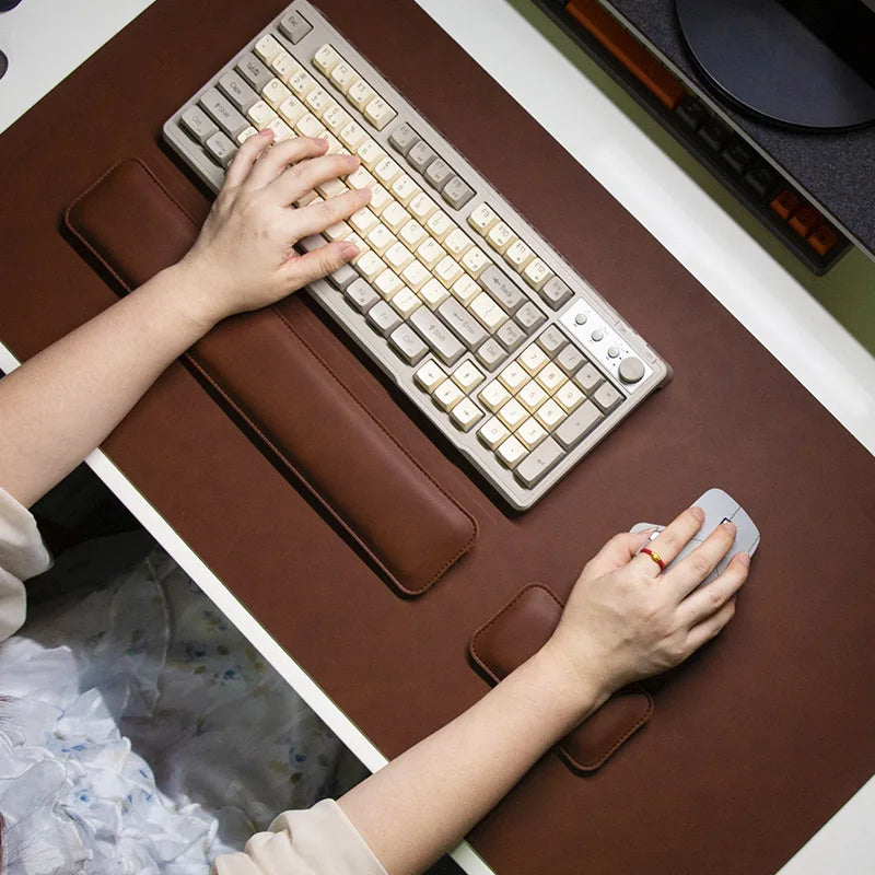 Waterproof PU Leather Desk Mat Set with Wrist Support