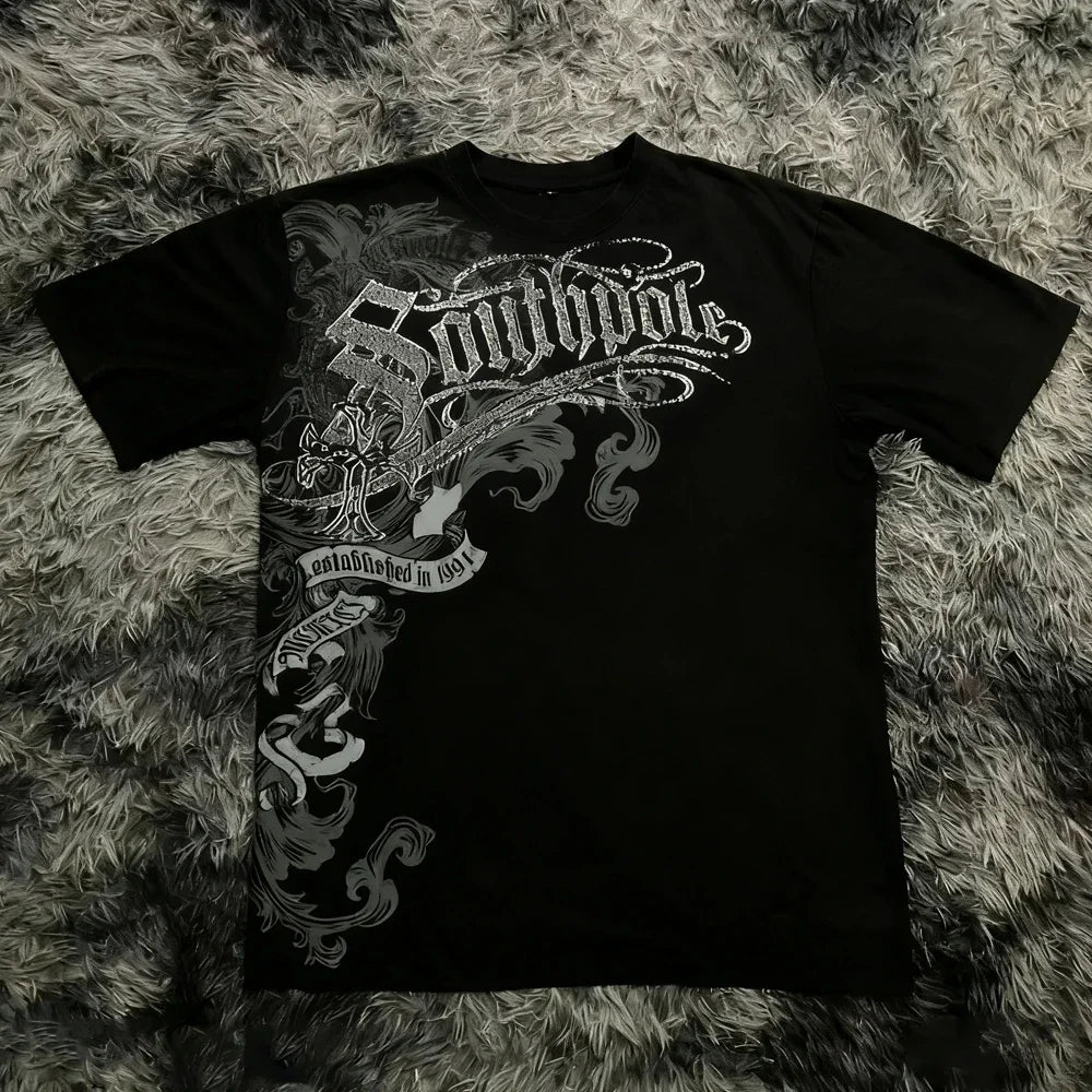 Y2K Gothic Oversized T-Shirt With Applique Detail