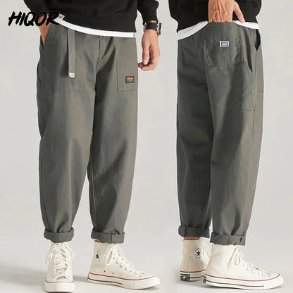 Men's Cotton Cargo Pants With Multi Pockets And Belt