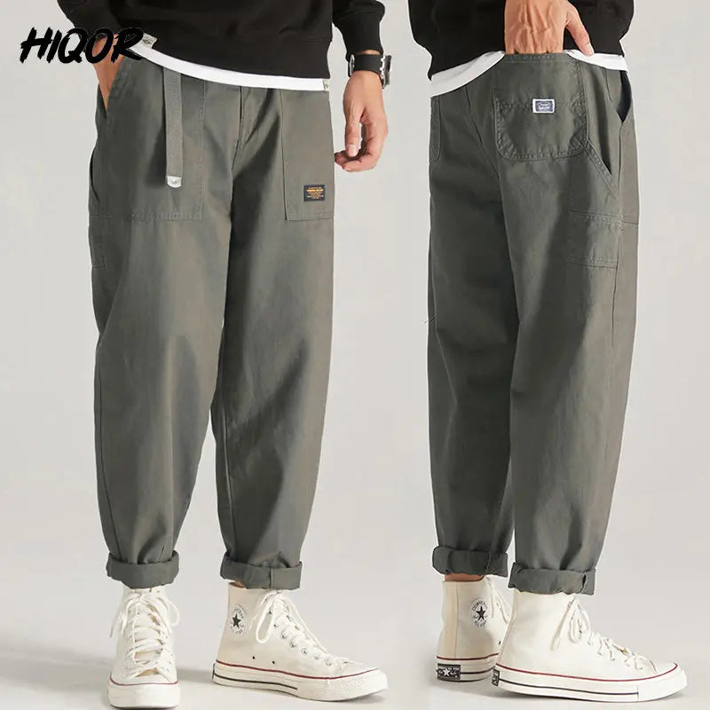 Men's Cotton Cargo Pants With Multi Pockets And Belt