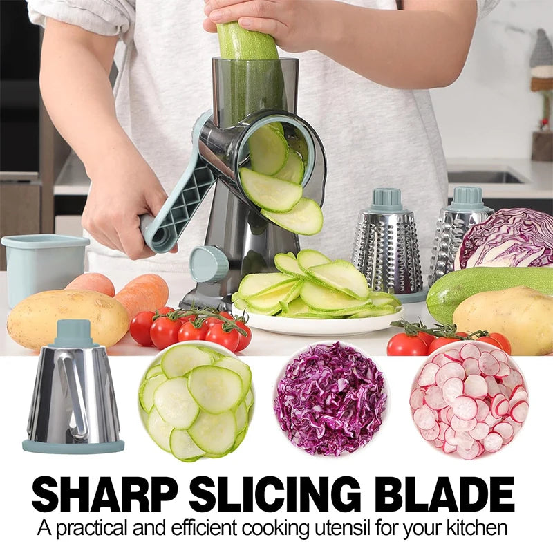 3-in-1 Rotary Cheese Grater Manual Vegetable Slicer - 𝖁𝖎𝖛𝖆𝖈𝖊