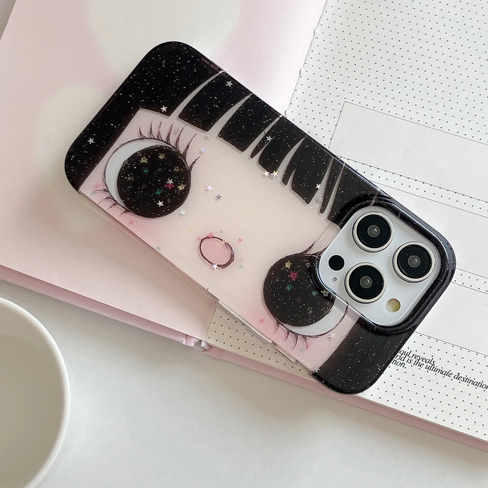 Cartoon Anime Shinning Eyes Cute Phone Case for IPhone 17 16 15 14 13 Pro Max Girl Glittering