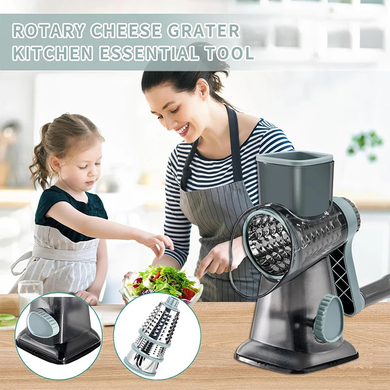 3-in-1 Rotary Cheese Grater Manual Vegetable Slicer - 𝖁𝖎𝖛𝖆𝖈𝖊