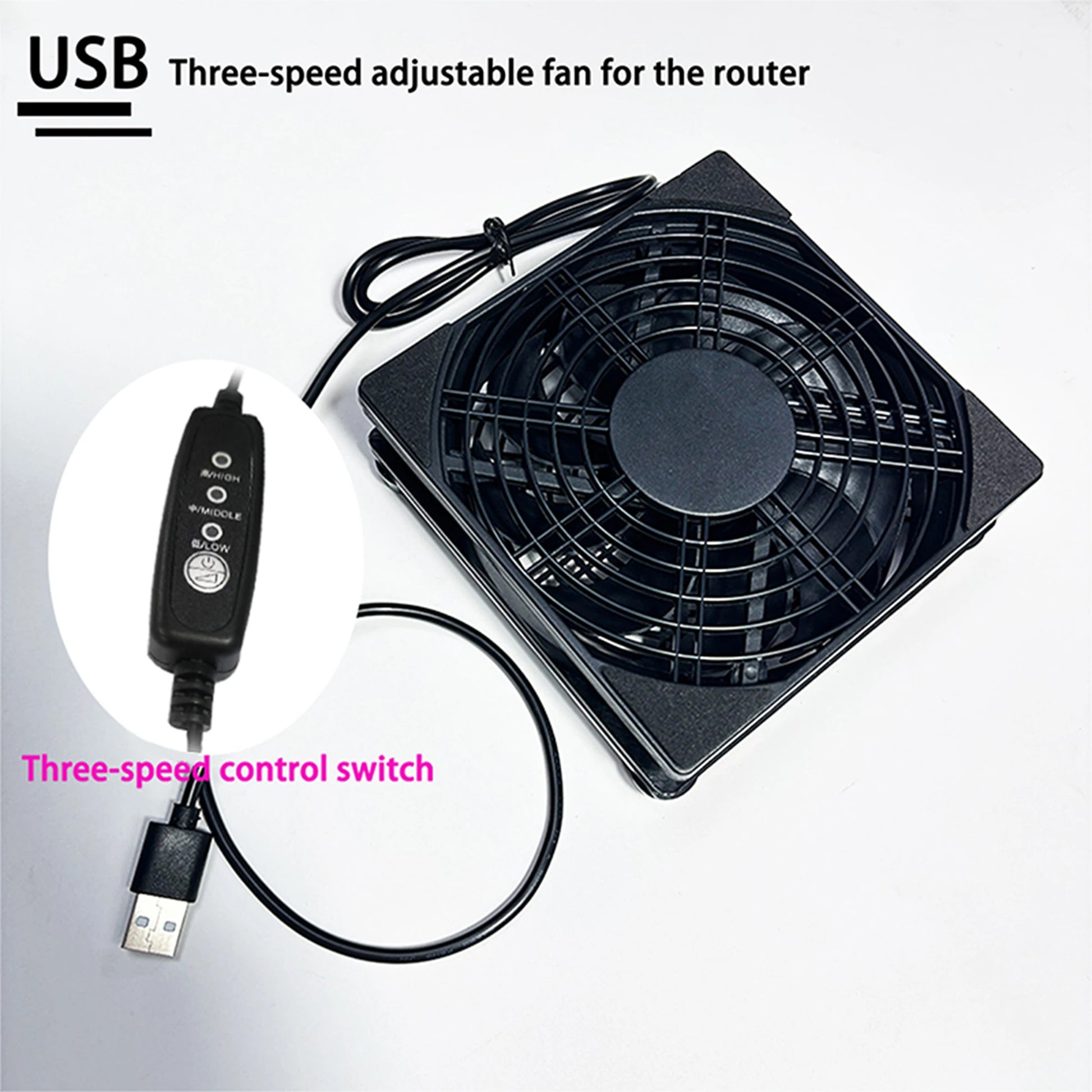 USB Desk Fan with 3-Speed Silent Cooling and Controller