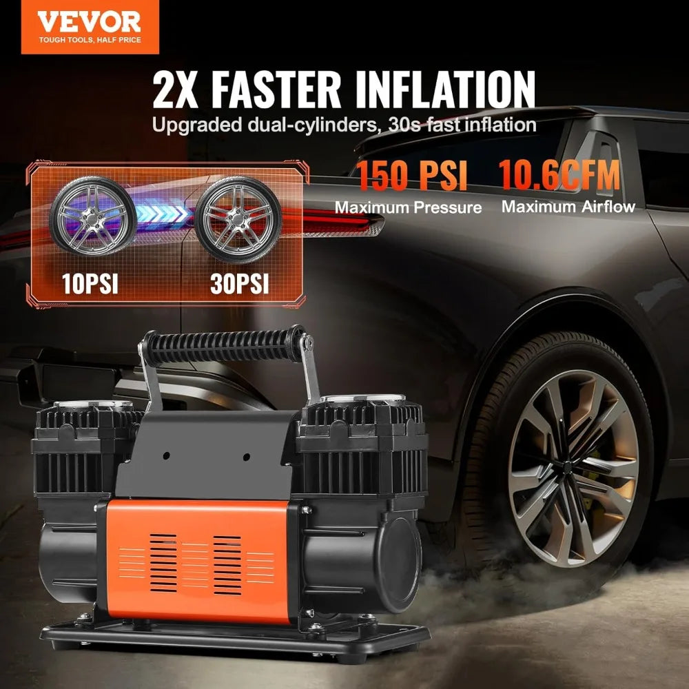 Heavy-Duty Dual-Cylinder Air Compressor Tire Inflator