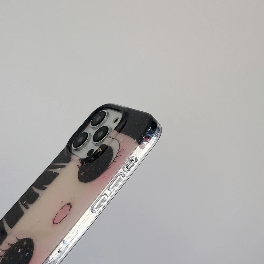 Cartoon Anime Shinning Eyes Cute Phone Case for IPhone 17 16 15 14 13 Pro Max Girl Glittering