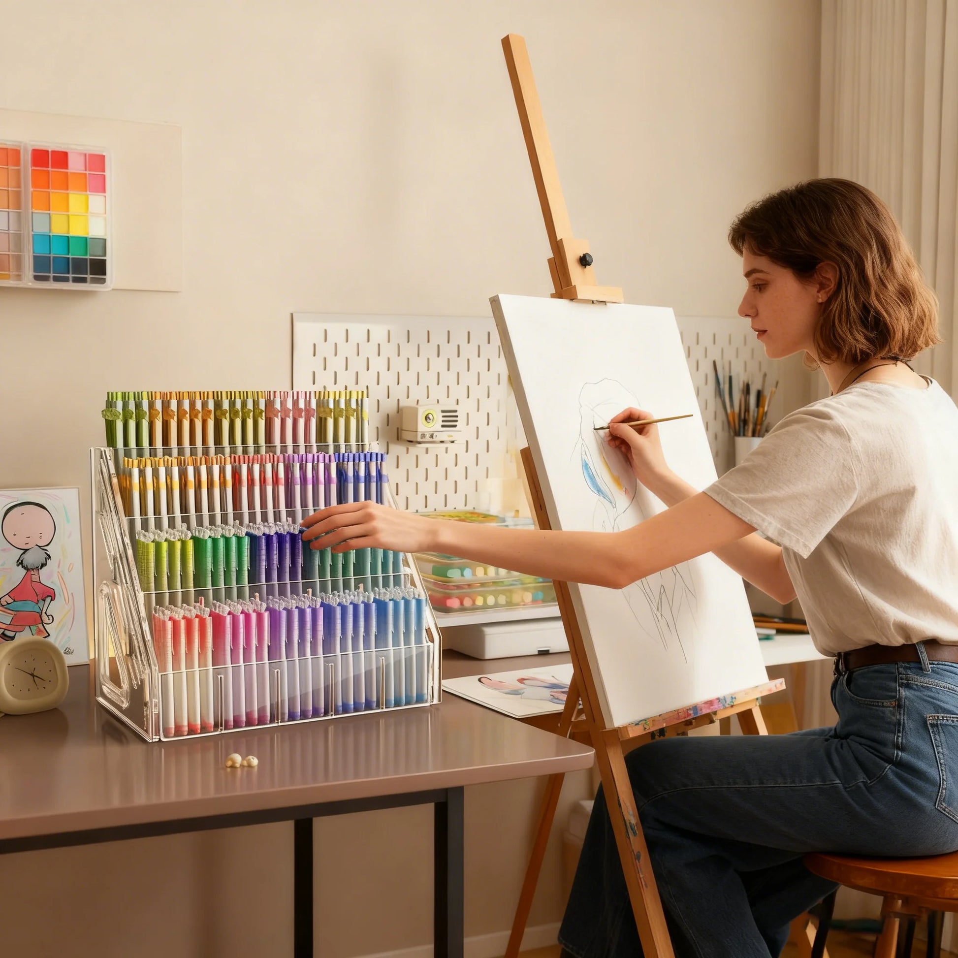 Acrylic Pen Holder Organizer With Large Capacity Rack
