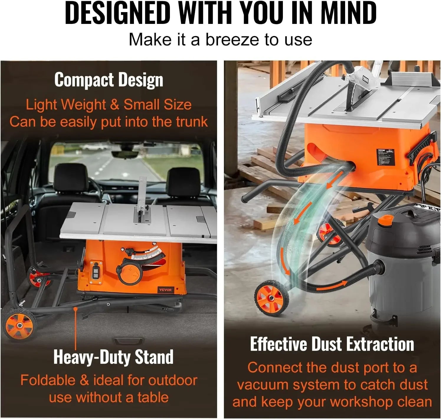 10-Inch Jobsite Table Saw with Stand – 15-Amp, 5000 RPM