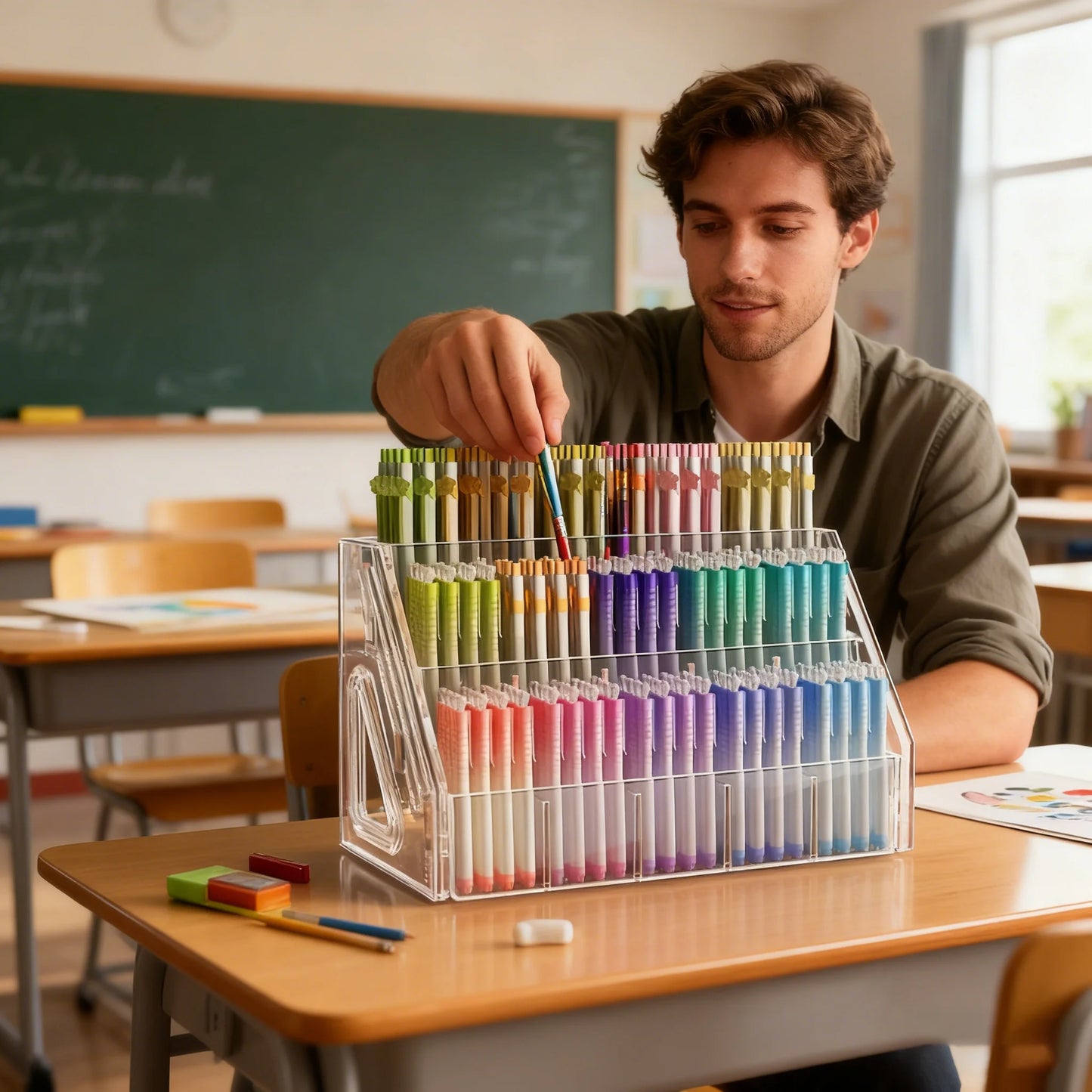 Acrylic Pen Holder Organizer With Large Capacity Rack