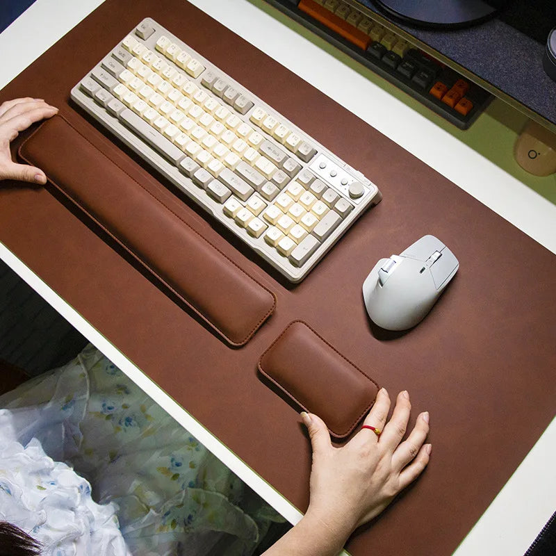 Waterproof PU Leather Desk Mat Set with Wrist Support
