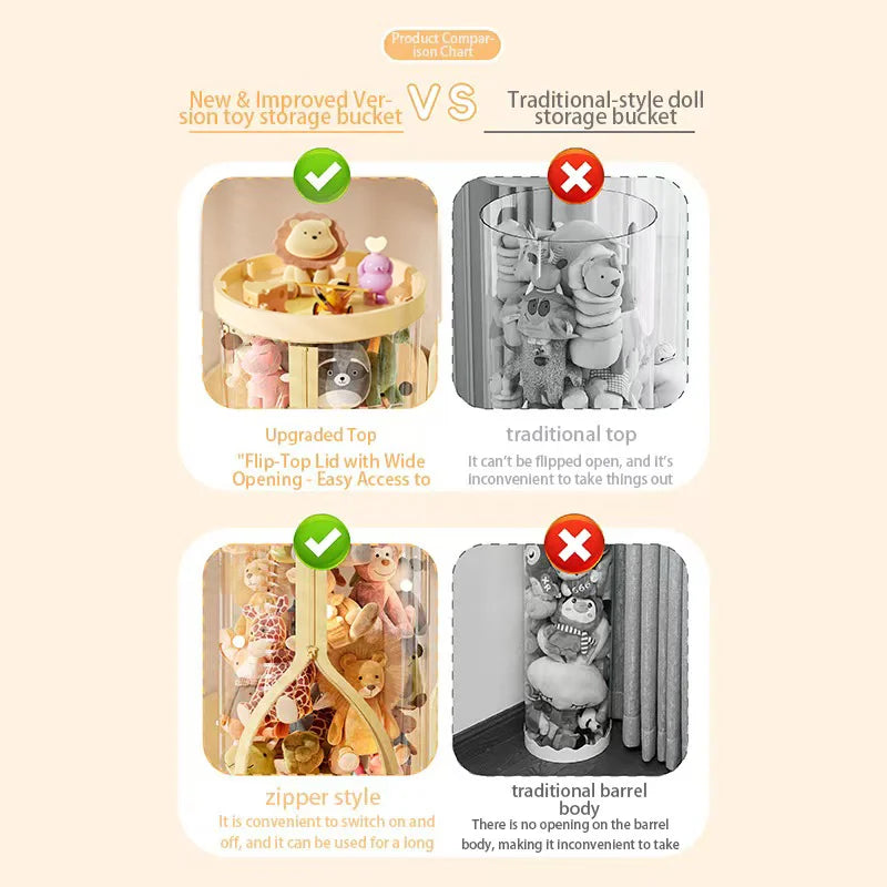 Transparent Doll Storage Tube Toy Organizer With Zipper