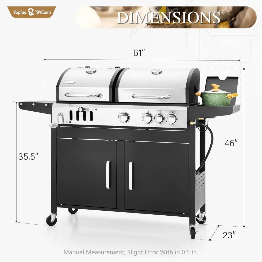 Dual Fuel Charcoal and Gas Grill Combo with Side Burner