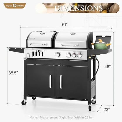 Dual Fuel Charcoal and Gas Grill Combo with Side Burner