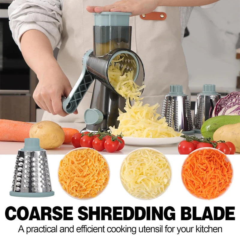 3-in-1 Rotary Cheese Grater Manual Vegetable Slicer - 𝖁𝖎𝖛𝖆𝖈𝖊
