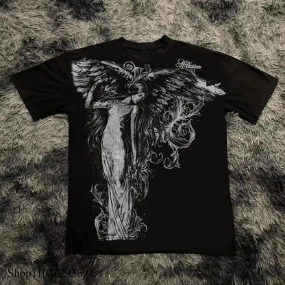 Y2K Gothic Graphic Oversized T-Shirt Cotton Blend Top