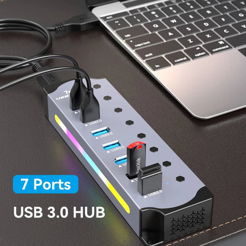 RGB 7-Port USB 3.0 Hub With Individual Power Switches