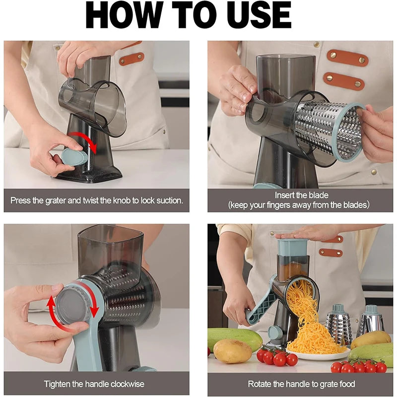 3-in-1 Rotary Cheese Grater Manual Vegetable Slicer - 𝖁𝖎𝖛𝖆𝖈𝖊