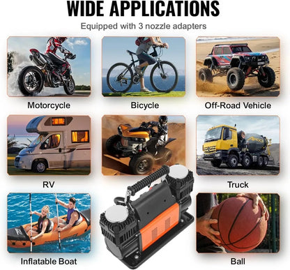 Heavy-Duty Dual-Cylinder Air Compressor Tire Inflator