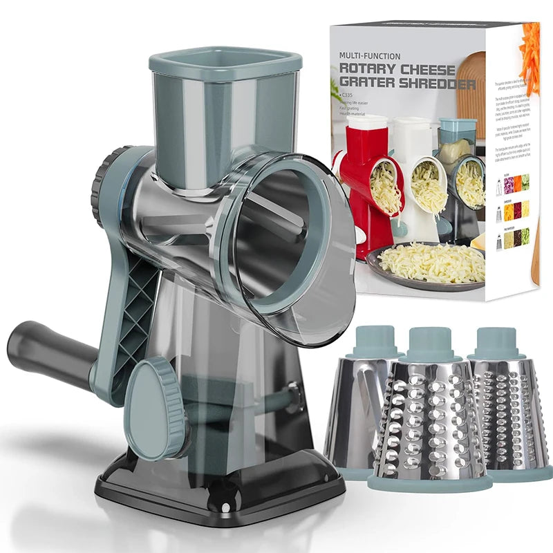 3-in-1 Rotary Cheese Grater Manual Vegetable Slicer - 𝖁𝖎𝖛𝖆𝖈𝖊
