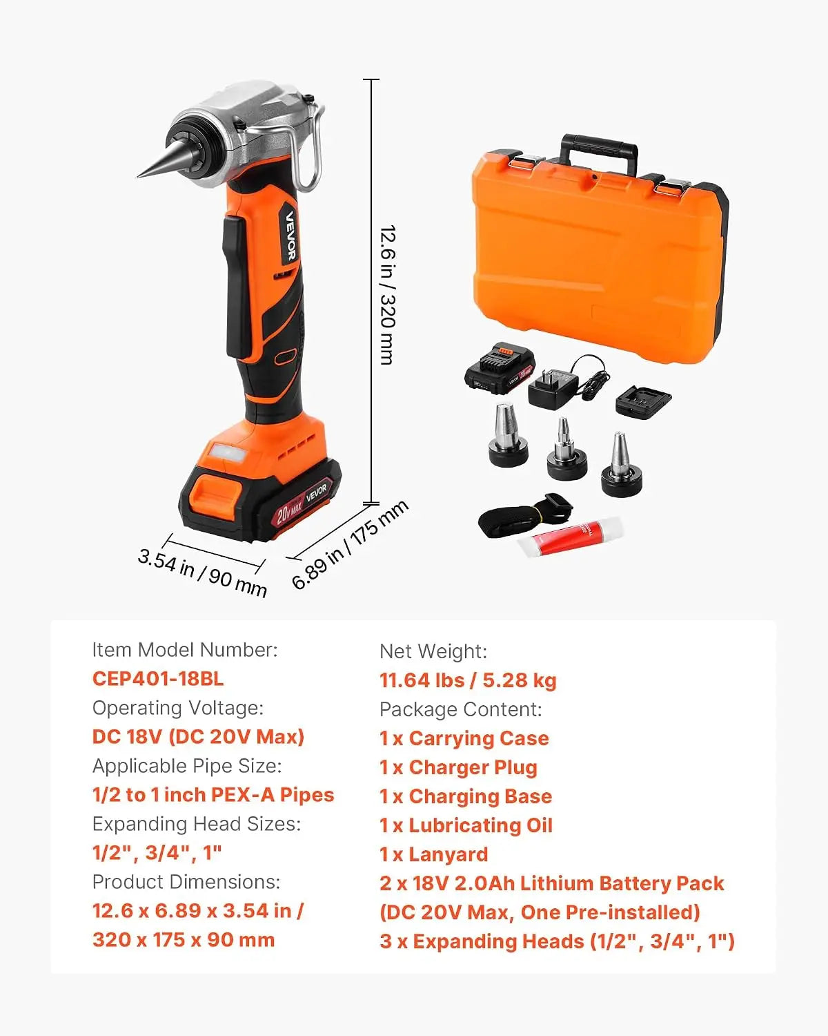Cordless PEX-A Pipe Expander Tool – 20V Electric Kit