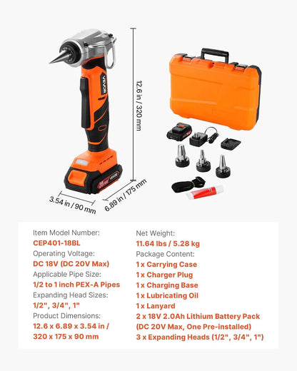 Cordless PEX-A Pipe Expander Tool – 20V Electric Kit