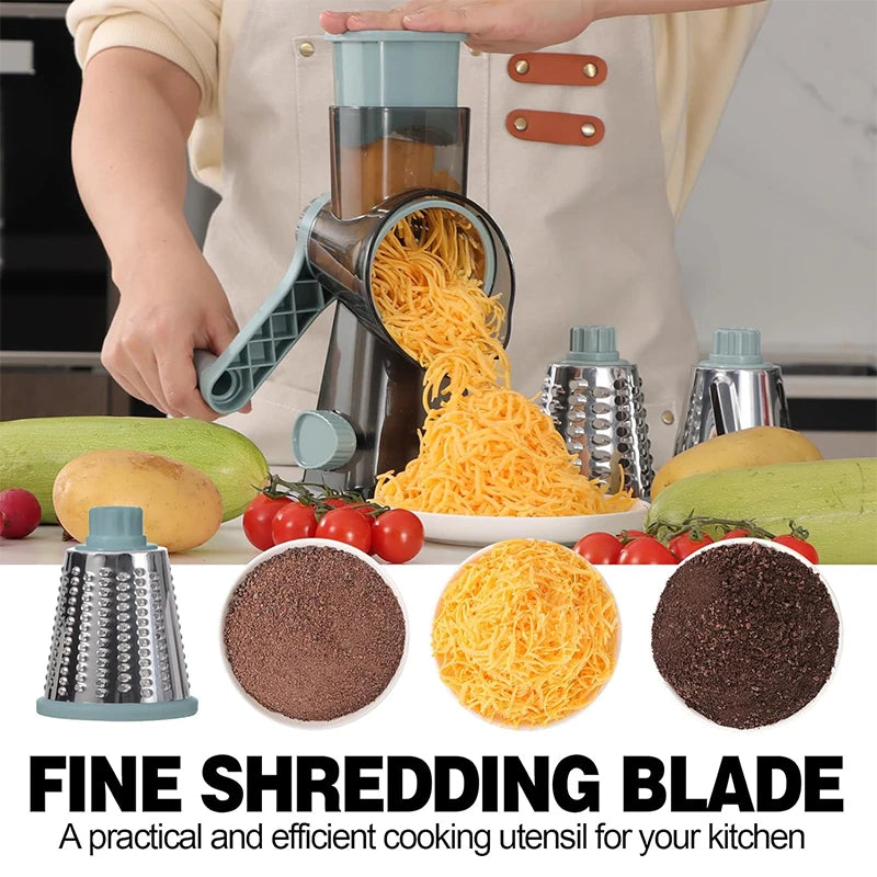 3-in-1 Rotary Cheese Grater Manual Vegetable Slicer - 𝖁𝖎𝖛𝖆𝖈𝖊