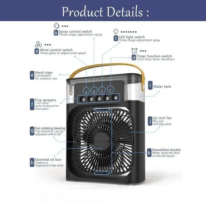 3-in-1 Portable Air Cooler Fan with Humidifier & LED Light - 𝖁𝖎𝖛𝖆𝖈𝖊