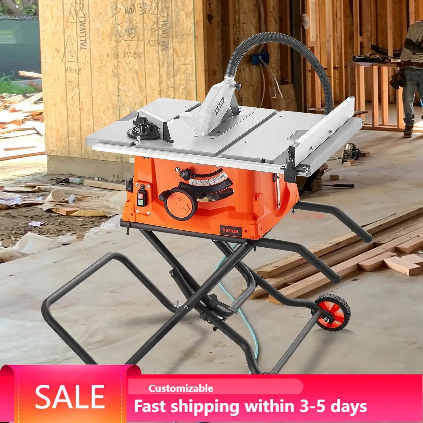 10-Inch Jobsite Table Saw with Stand – 15-Amp, 5000 RPM