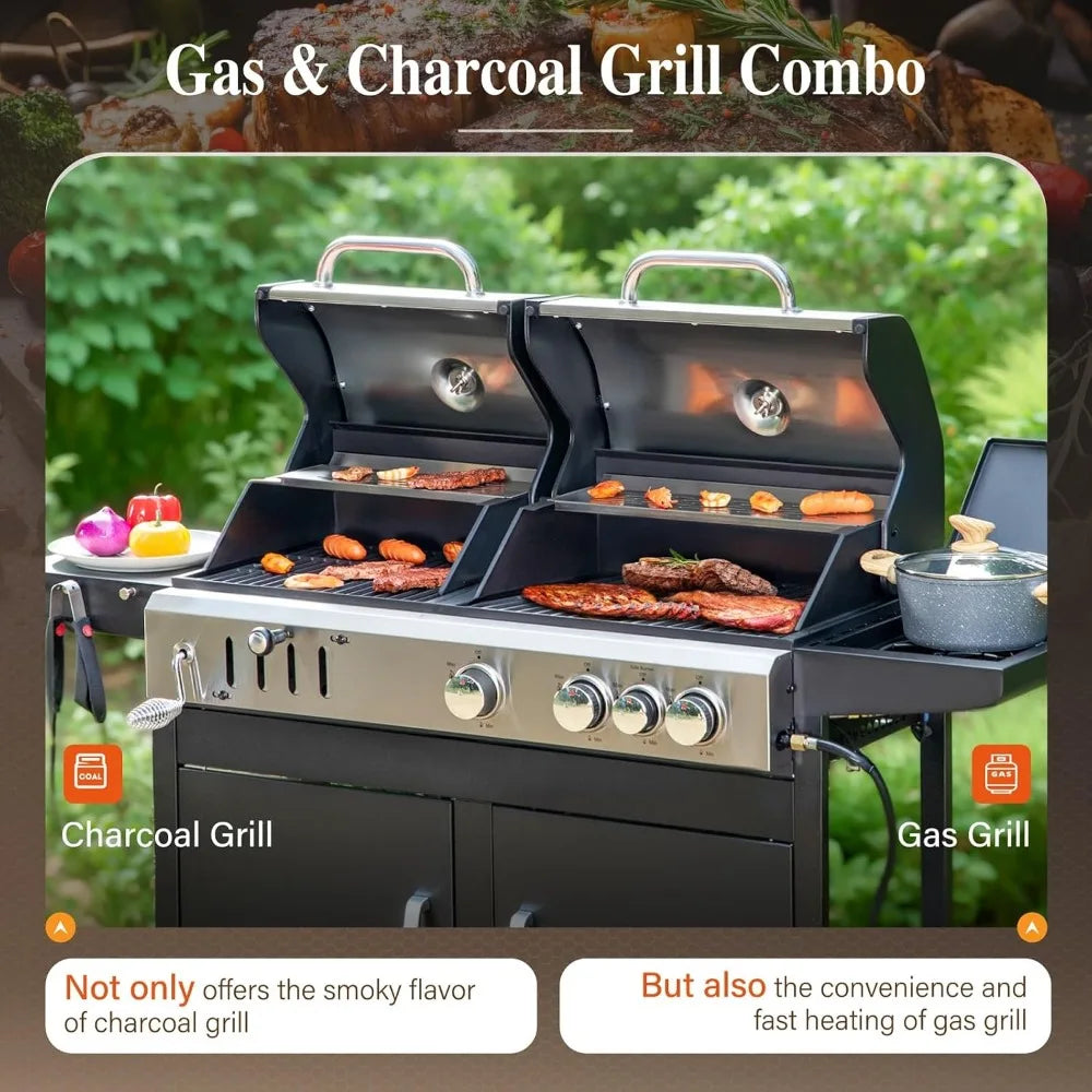 Dual Fuel Charcoal and Gas Grill Combo with Side Burner